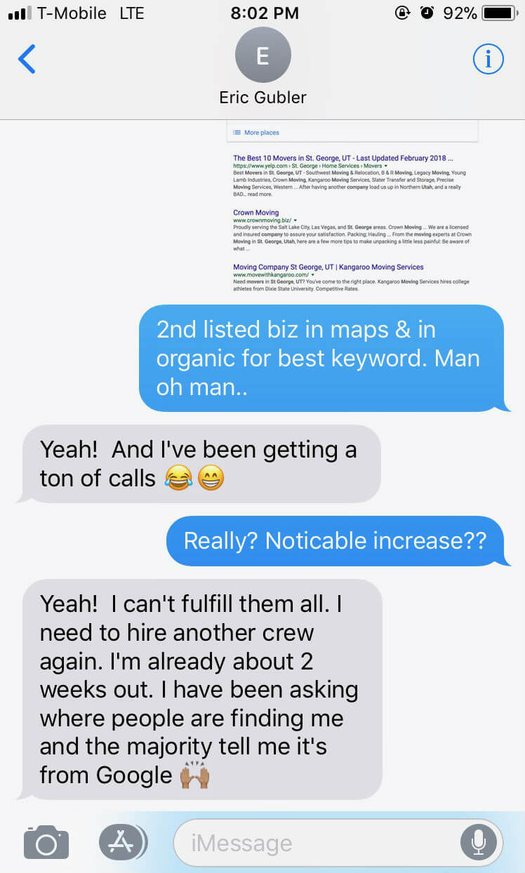 SEO client conversation with Eric