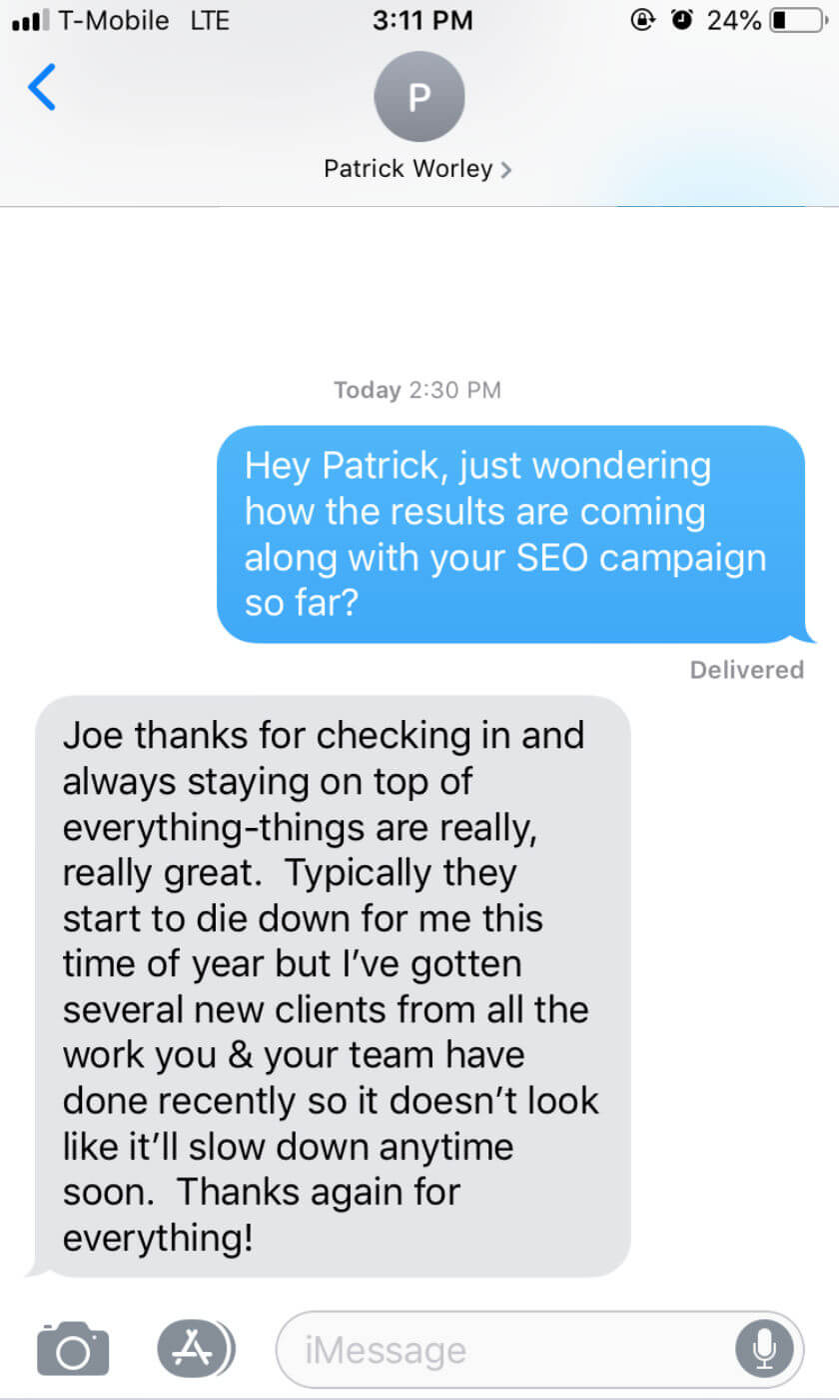SEO client conversation with Patrick